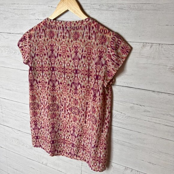 Joie Blouse Womens Size XS Pink Purple 100% Silk Bohemian Abstract Design V Neck - Picture 10 of 12